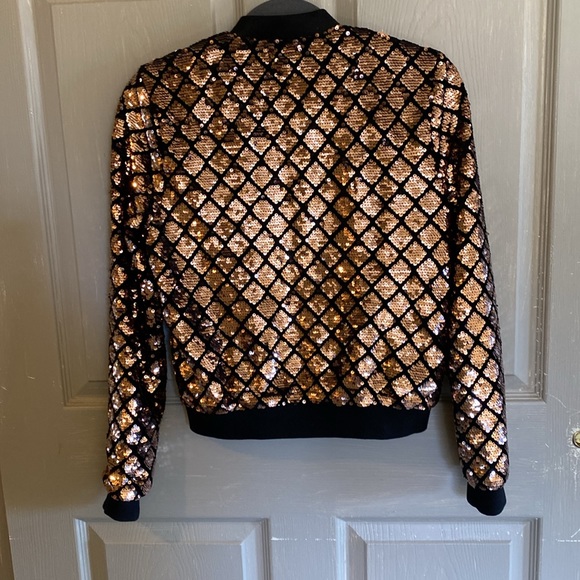 Michel sequin jacket, rose, gold, and black size small. - Picture 4 of 6